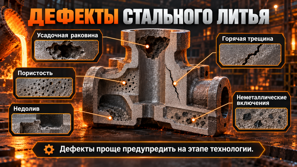 Дефекты стального литья: усадочная раковина, пористость, трещины и недолив