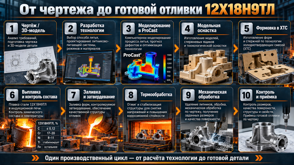 Производство отливок 12Х18Н9ТЛ методом литья в ХТС