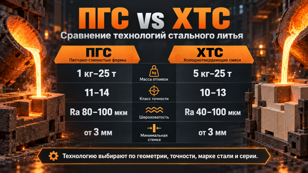 Сравнение литья стали в ПГС и ХТС по точности и шероховатости