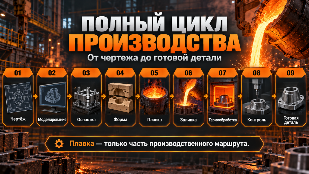 Полный цикл производства стальной отливки от чертежа до готовой детали